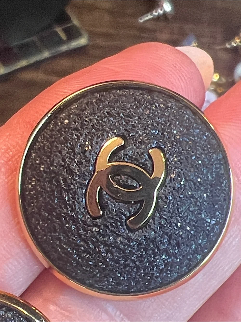 Black and Gold C Button Earrings